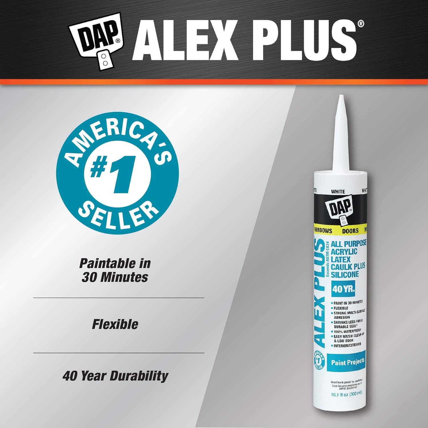 INC 18152 10.1Oz White Alex plus Acrylic Latex Caulk with Silicone
