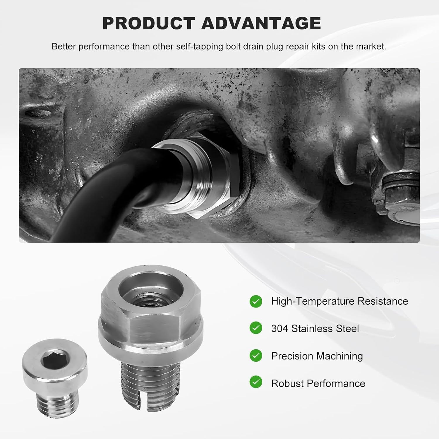 M12.1-1.5 x 15mm Oversize Piggyback Oil Drain Plug, Stainless Steel Self Tapping