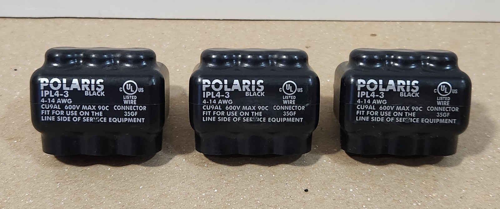 Lot of 3 Polaris IPL4-3 Connector #4 to 14 AWG CU9AL 600V Max