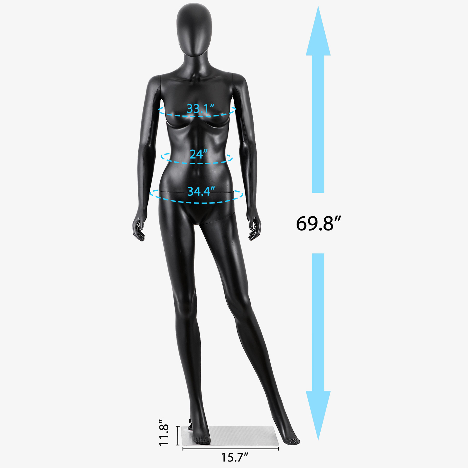 70″ Black Female Mannequin Full Body Maniquine Model Stand Adjustable Metal Base