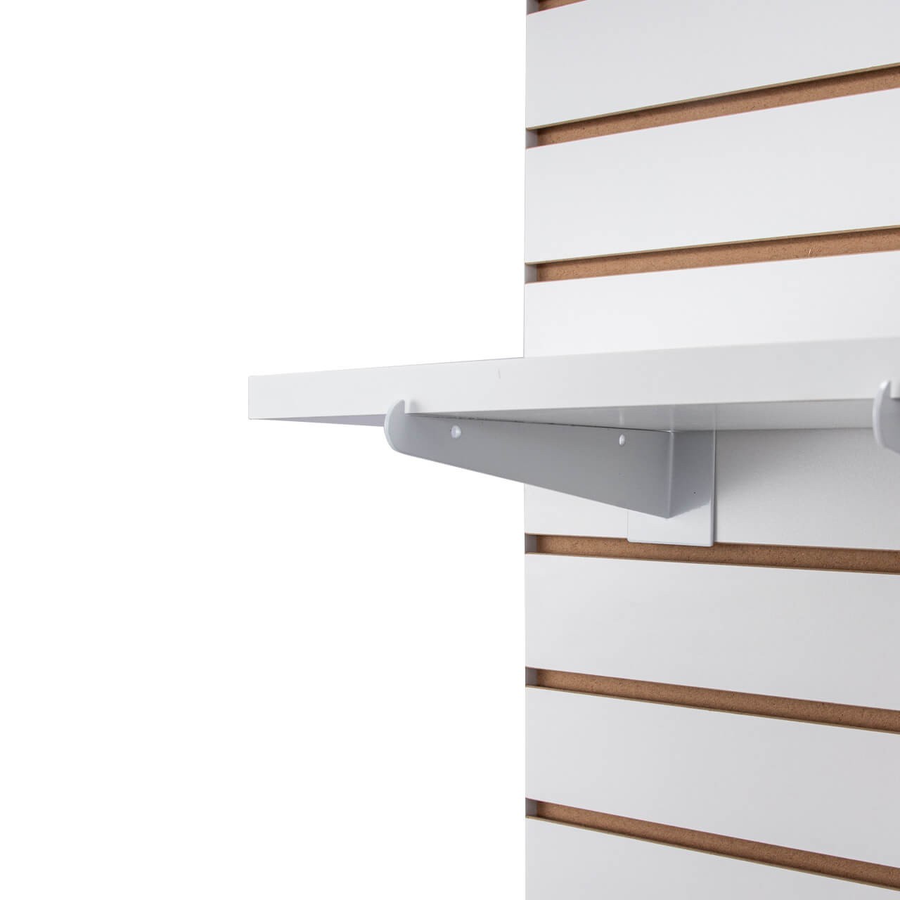 4 Panel White Slatwall Tower Casters and Shelves 23″ x 23″ x 54″