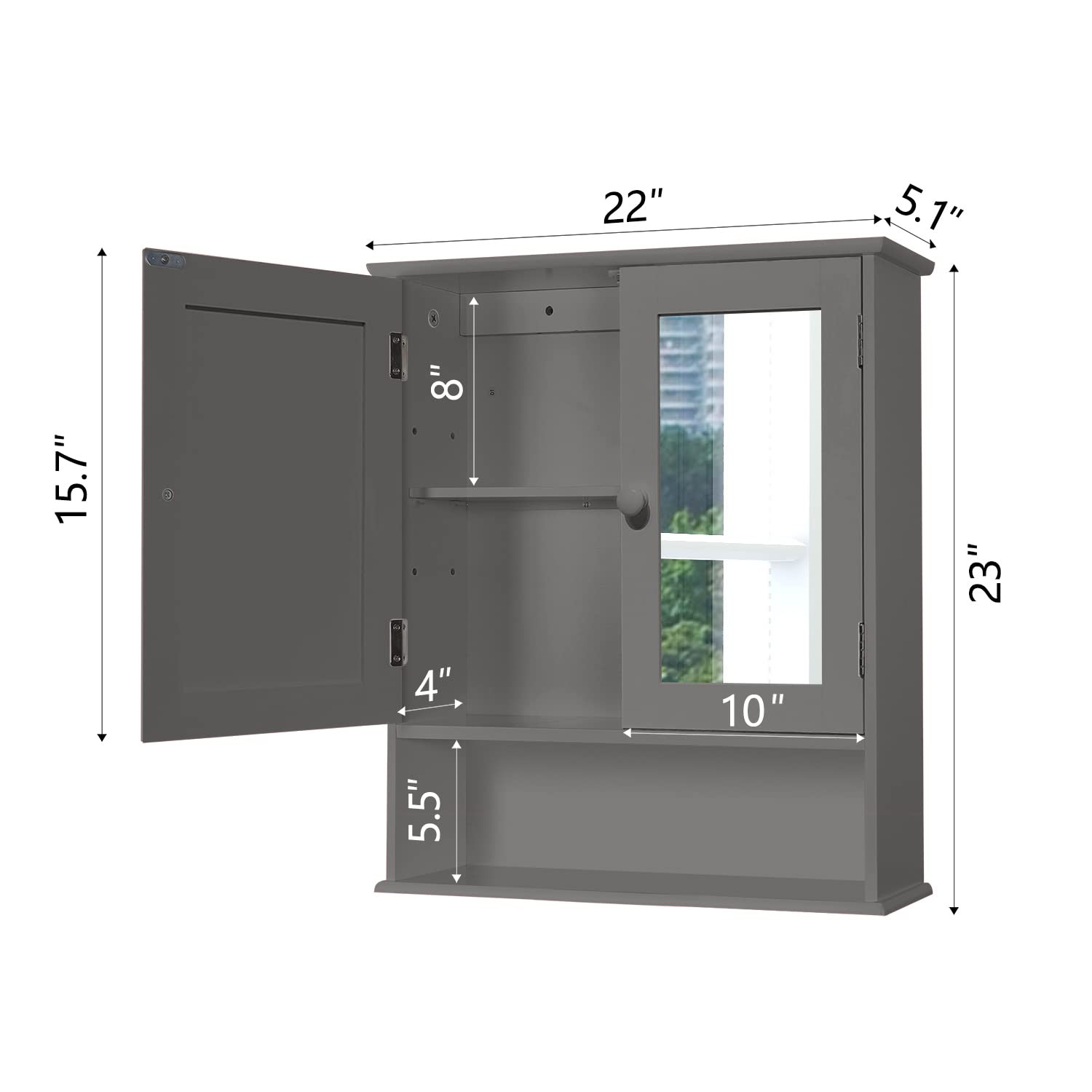 TaoHFE 20.1 inches (W) x 22.8 (H) x 5.1 (D), Grey With Mirror
