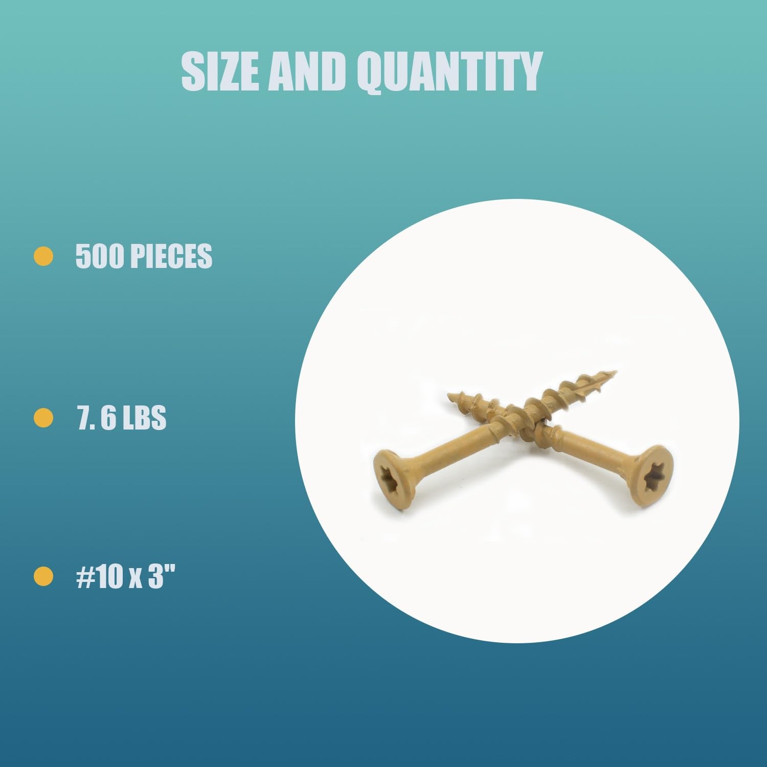 500 Pcs Exterior Deck Screws #10×3 inch, 7.2lb Wood Screws with Yellow Ceramic