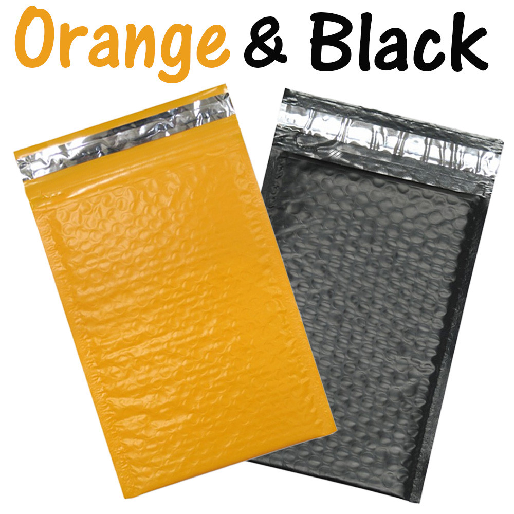 4 Sizes Orange, Black Poly Bubble Mailer Combo, Fall Holiday NEW Padded Envelope