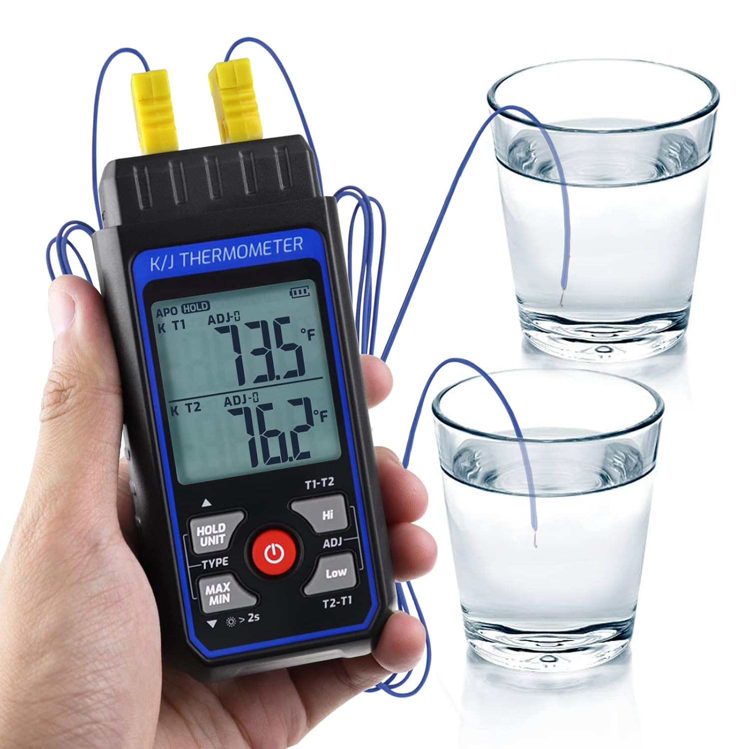 Dual-Channel K/J Thermocouple Thermometer with 4 K-Type Thermocouples -328°F ~ 2