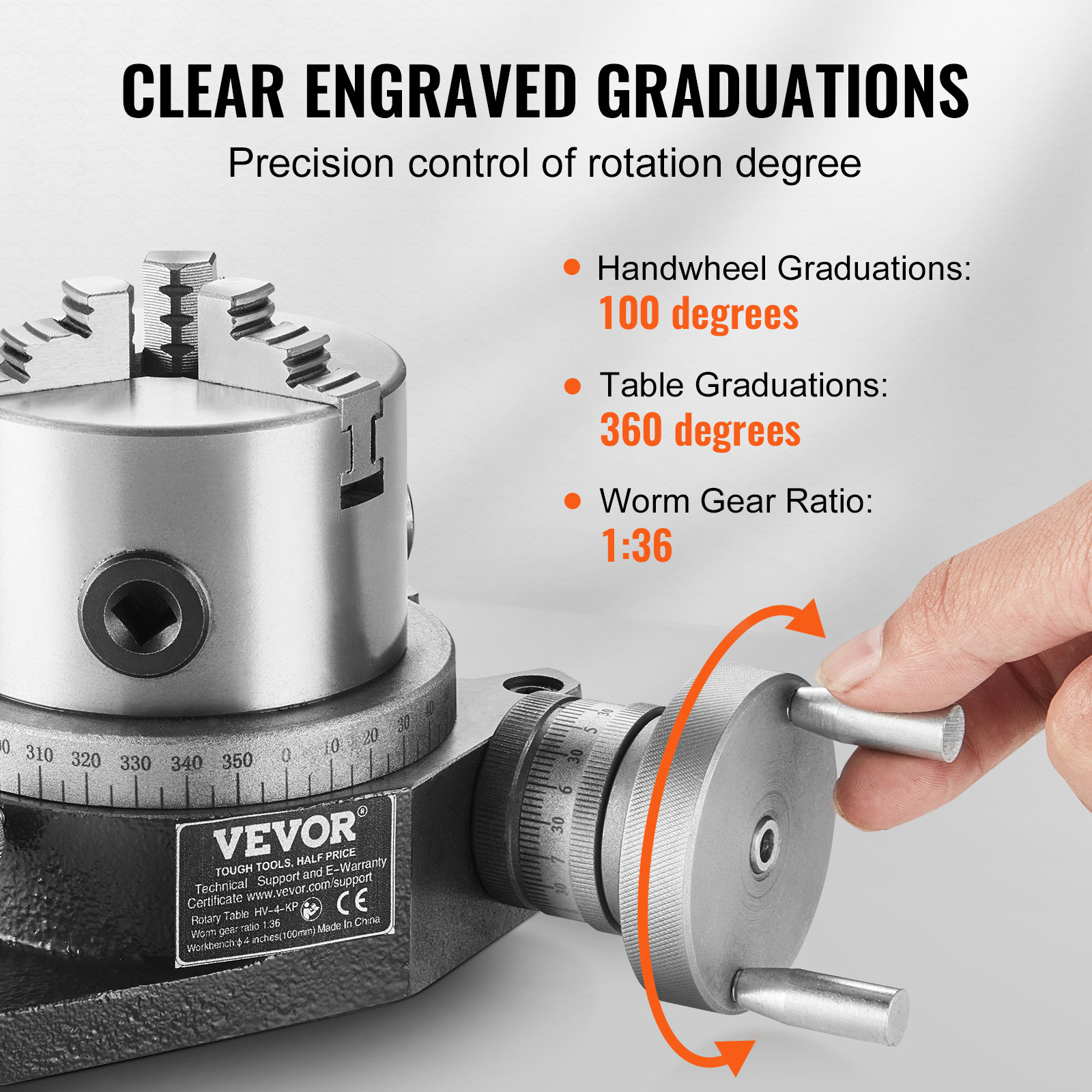 VEVOR Rotary Table for Milling Machines 4» Horizontal Vertical with 3-Jaw Chuck