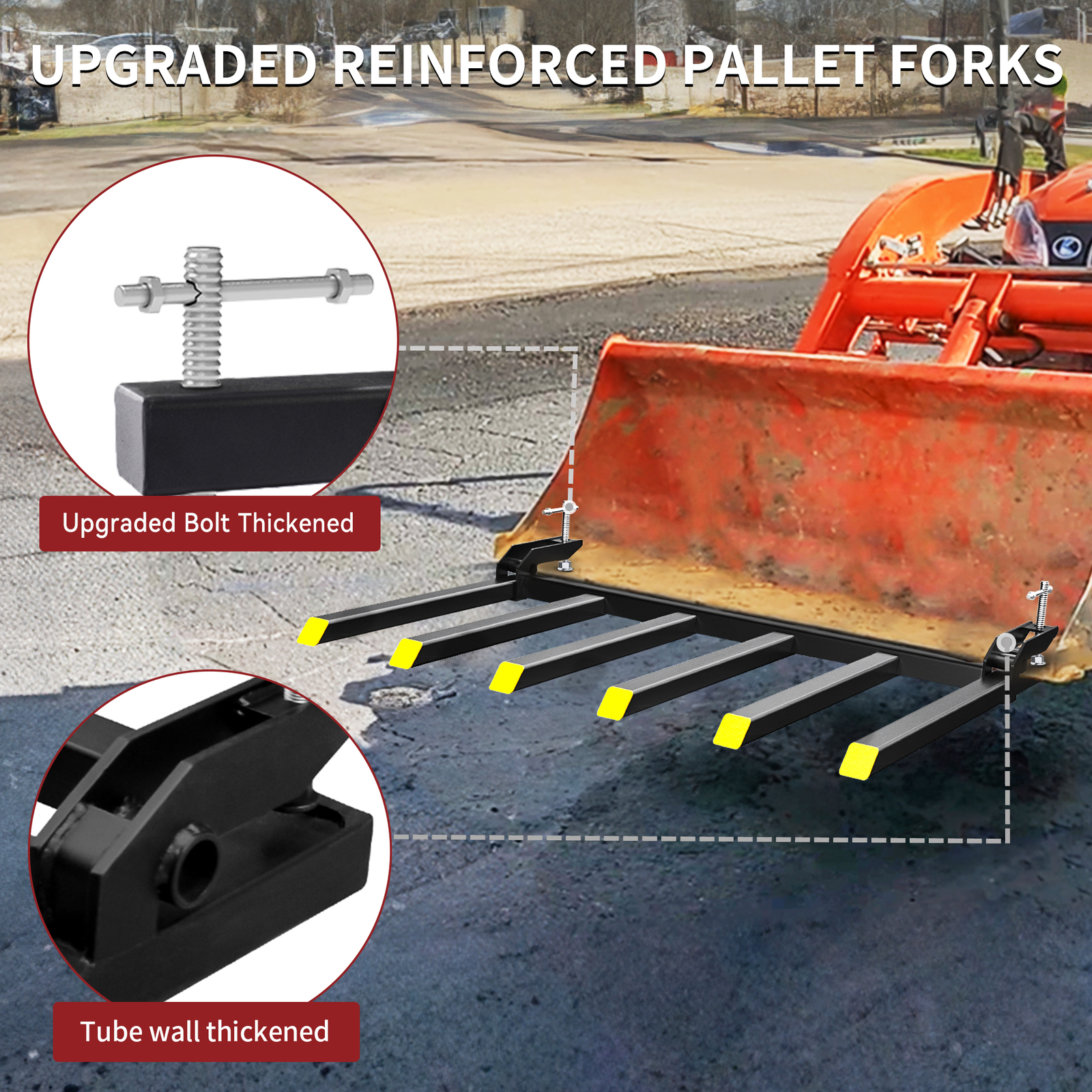 21″ Fork Length 4000LBS Clamp-On Debris Forks For 60″ Buckets Skid Steers Heavy