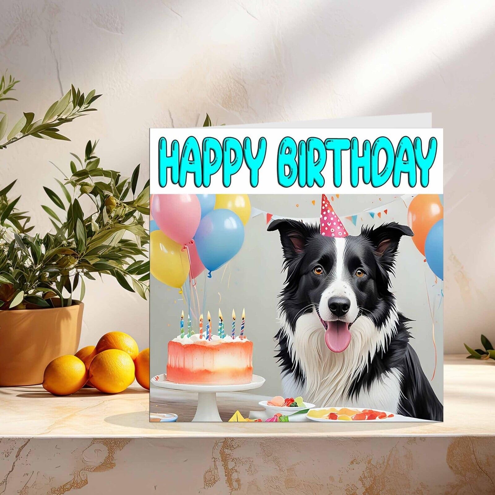 Border Collie Birthday Card – Fun Dog – 145 145 x 145mm, White