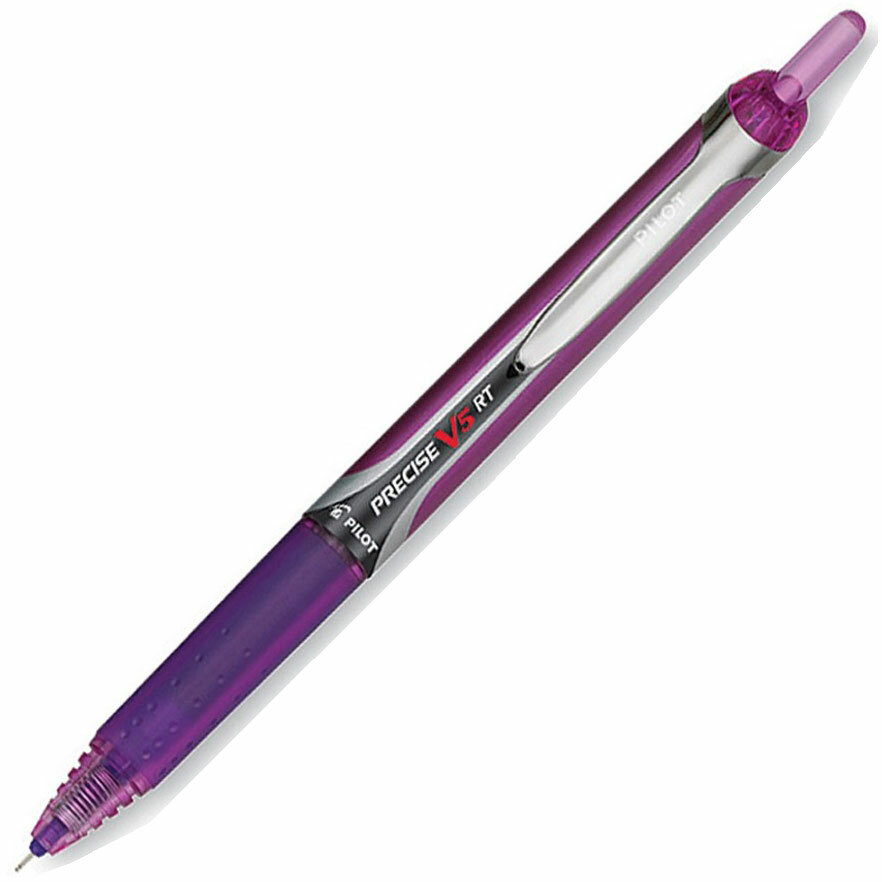Pilot Precise V5 RT Rolling Ball Pen 26066, Purple Ink, 0.5mm Ex Fine, Box of 12