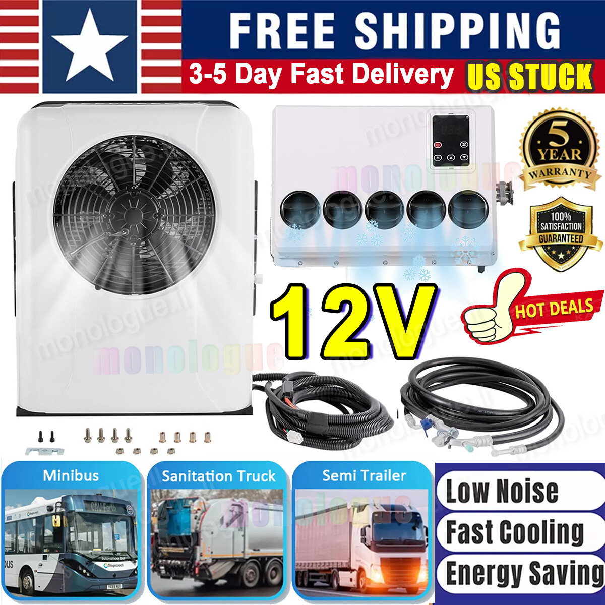 12V Truck Air Conditioner 12000 BTU Car Cab RV AC Unit Fit Bus Caravan Cooling