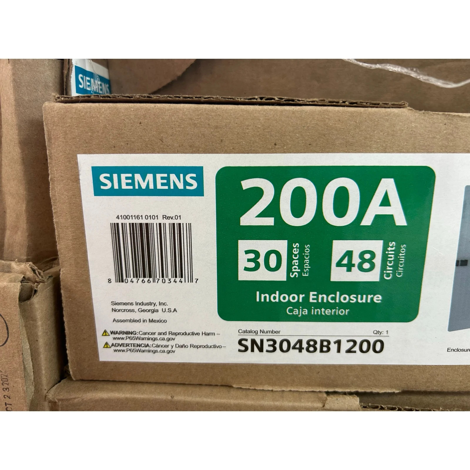 New Siemens 200A 30 Space 48 Circuit Main Breaker Indoor Electric Load Panel