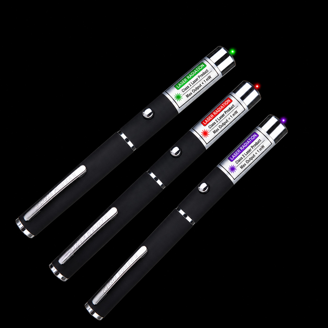 3 Pack Class II Presentation Laser Pointer Pens Red Green Violet 1mW AAA