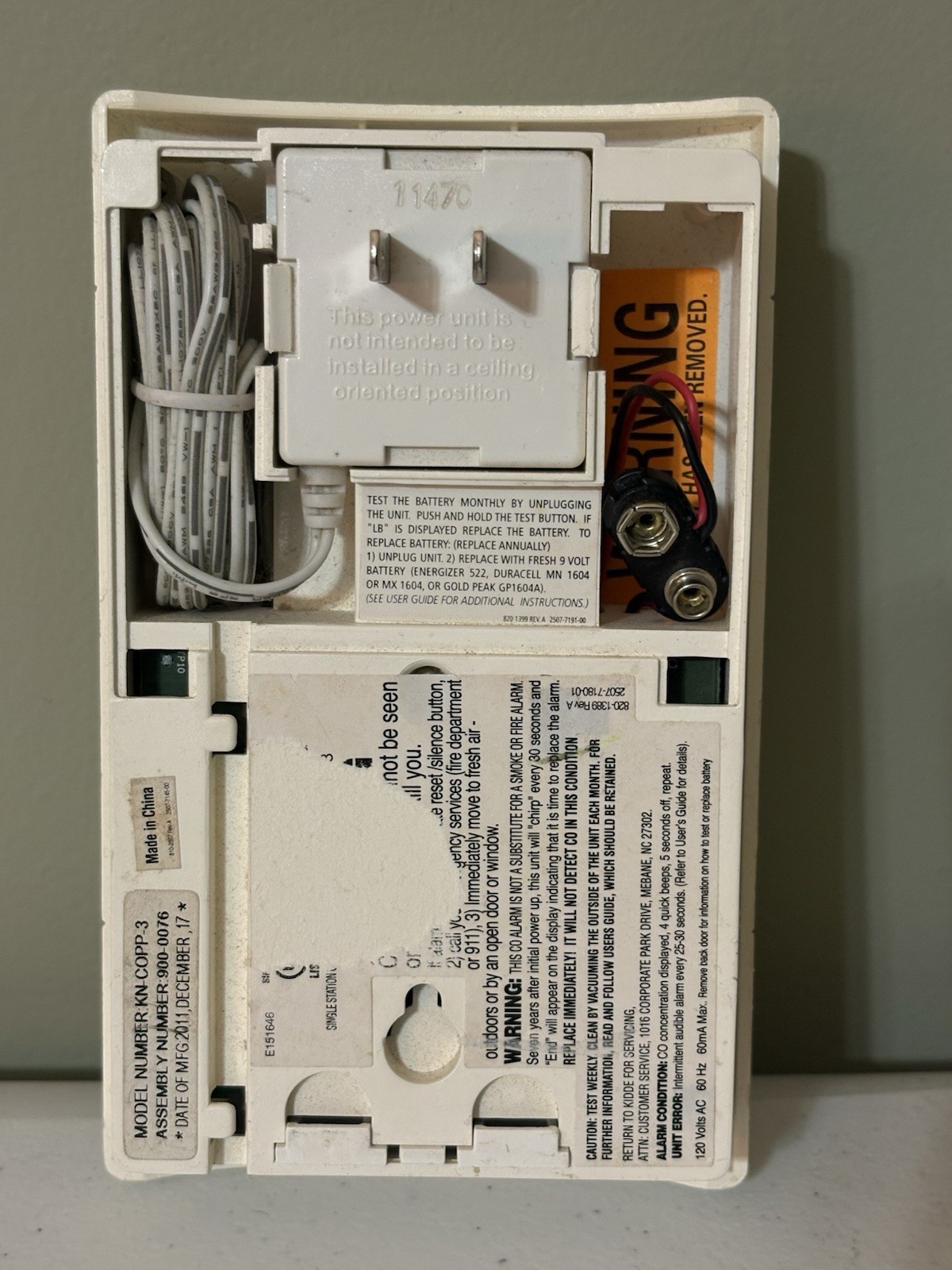 Kidde 21006973 AC Powered Plug-In Carbon Monoxide Alarm *Works*