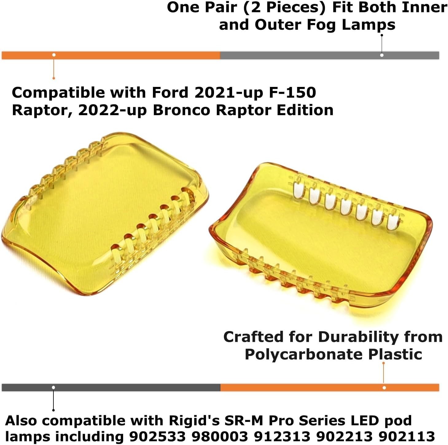 2pc 2500K Selective Yellow Colored LED Pod Fog Light Shield Cover Lenses – F150