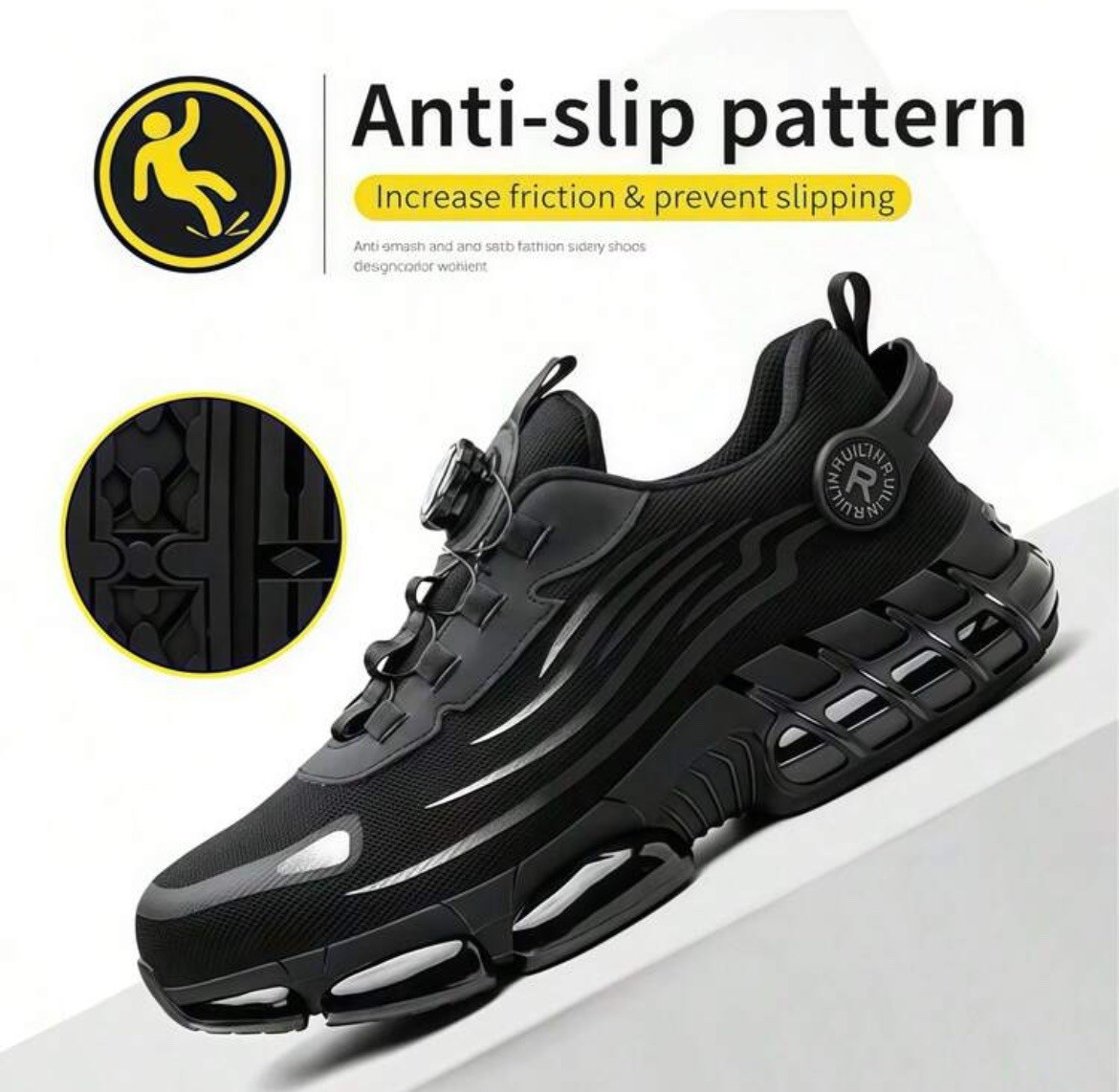 RUNRUILIN Anti-Slip Puncture Proof Steel Midsole Safety Work Shoes Gray/Black
