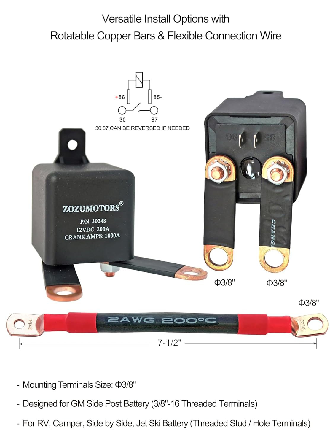 Side Post Remote Battery Disconnect Switch 12V Heavy Duty 200/1000A On/Off | 3/8