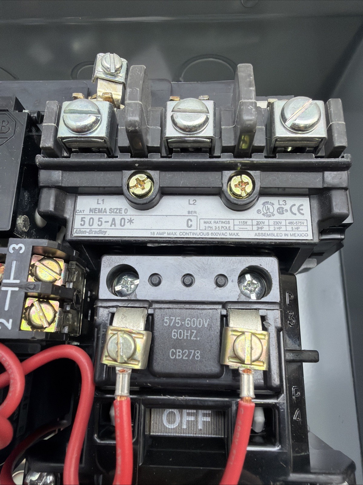 Size 0 Nema 1 505-AAC Series C Allen Bradley Reversing Contactor