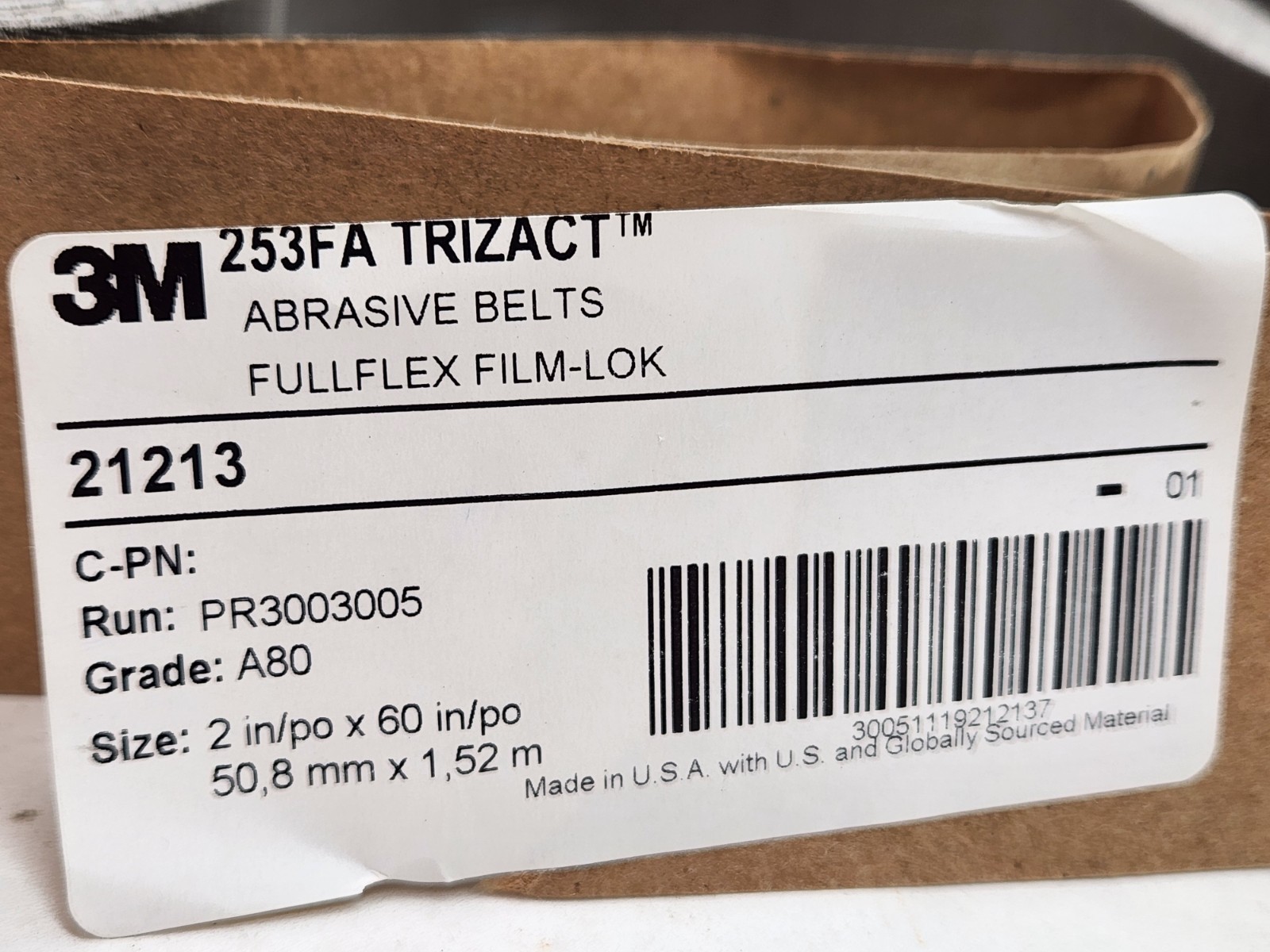 10 Belts – 3M 253FA Trizact Sanding Cloth Belts Grade A80 Grit, 2″ x 60″ Inch