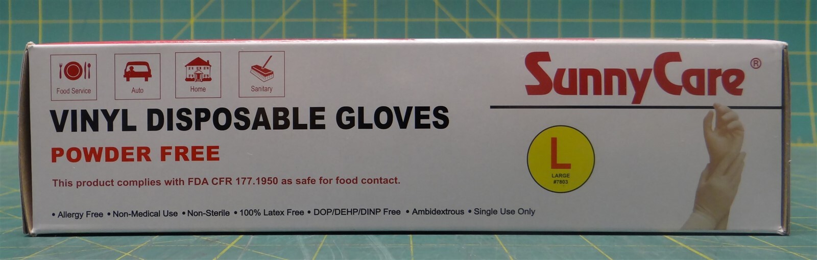 (Case of 10 Boxes) SunnyCare 7803 Powder Free Vinyl Disposable Gloves Size Large