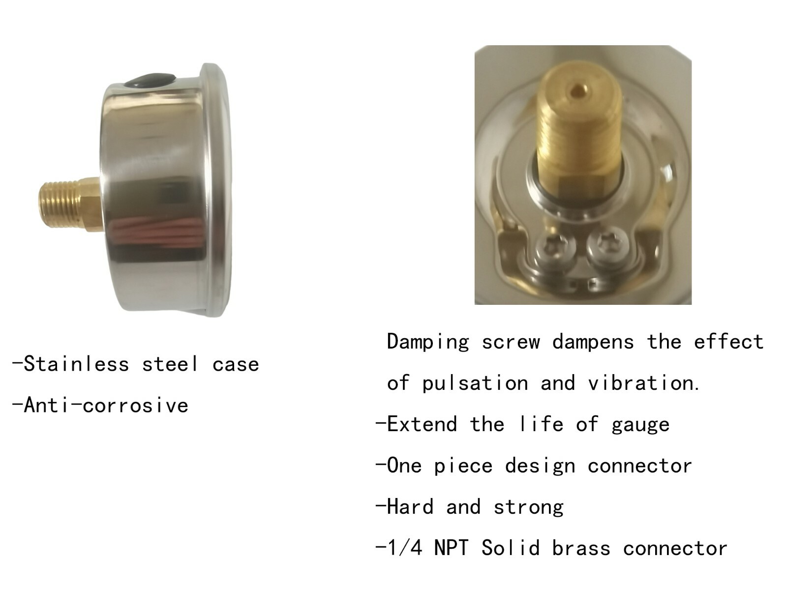 Pressure Gauge,Glycerin Filled,2-1/2″ Dia,0-100 PSI, 1/4 NPT Back Mount