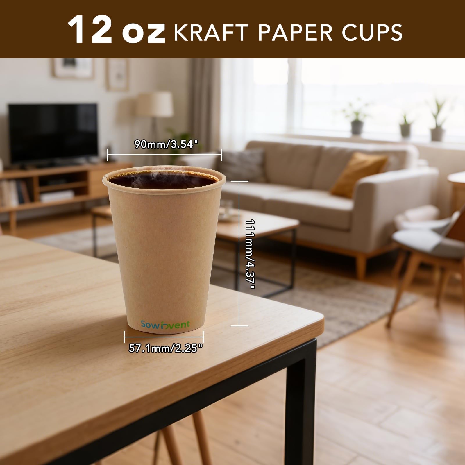 12 oz 200 Count Kraft Paper Cups, Disposable Hot/Cold Beverage Paper Coffee C…