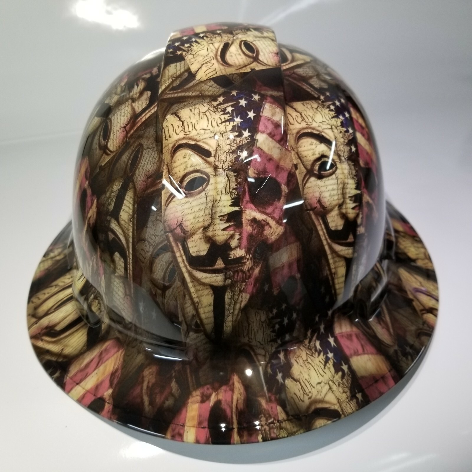 NEW FULL BRIM Hard Hat custom hydro dipped Anonymous AMERICAN PATRIOT EDITION