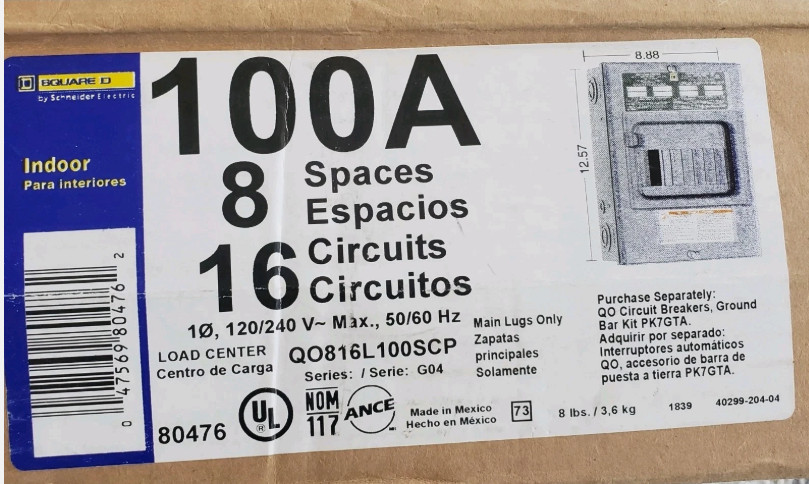 NEW UNUSED SQUARE D QO LOAD CENTER QO8-16L100S 100A 8 Spaces 16 Circuits