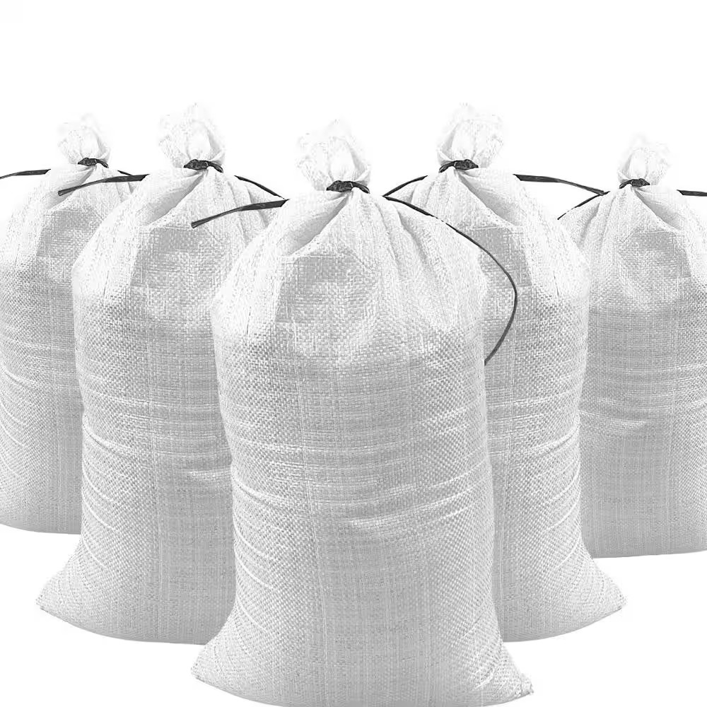 15 In. X 27 In. White Woven Sand Bags with Tie String (25-Pack)