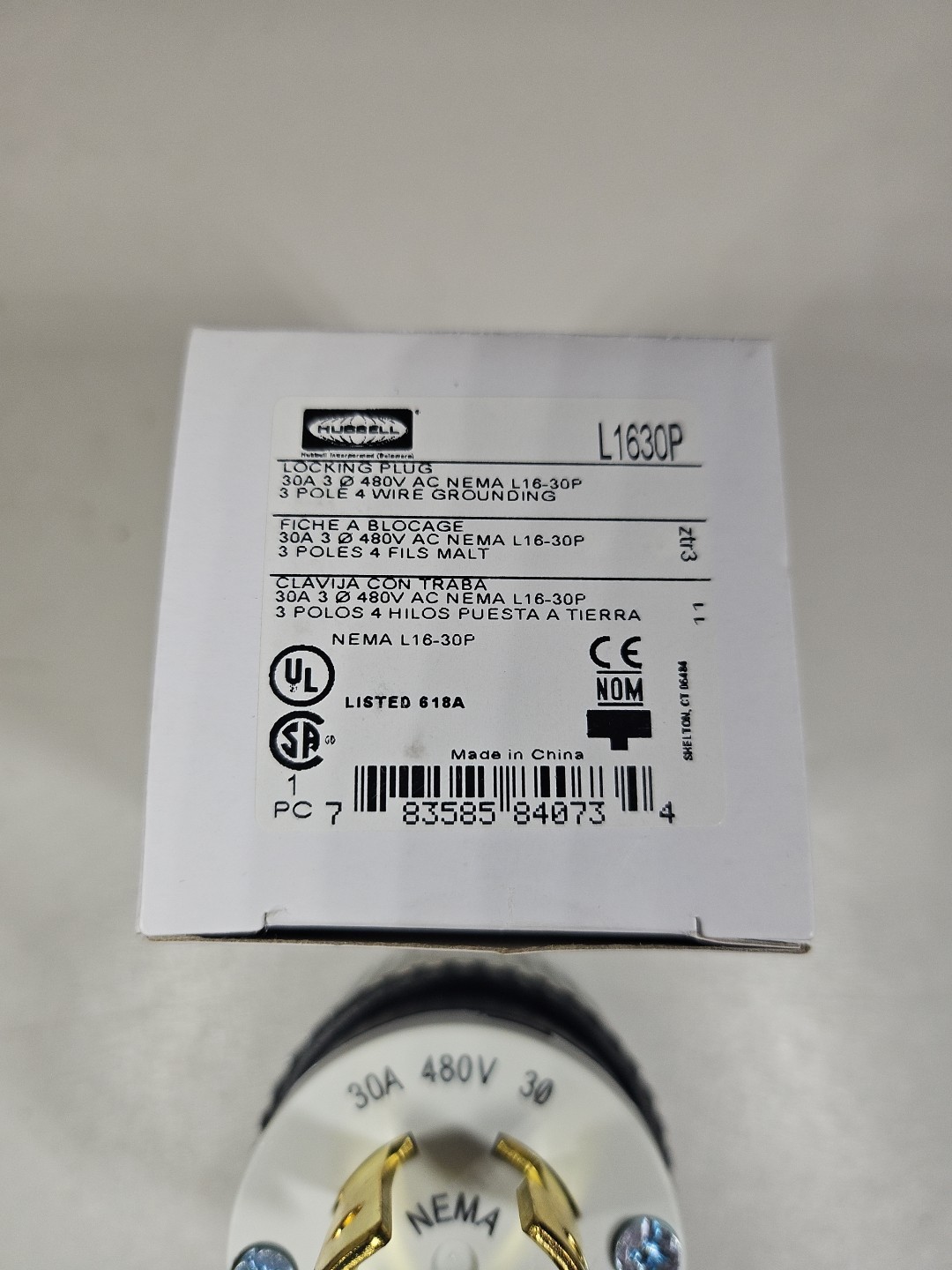 Hubbell L1630P 30A Locking Plug NEMA L16-30P 3P4W 3 Phase 480 Volt Cord Cap
