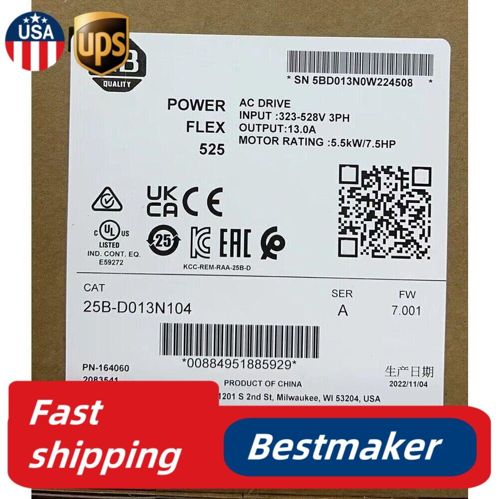 2022 Allen-Bradley PowerFlex 525 AB 25B-D013N104 AC Drive US Free Tax