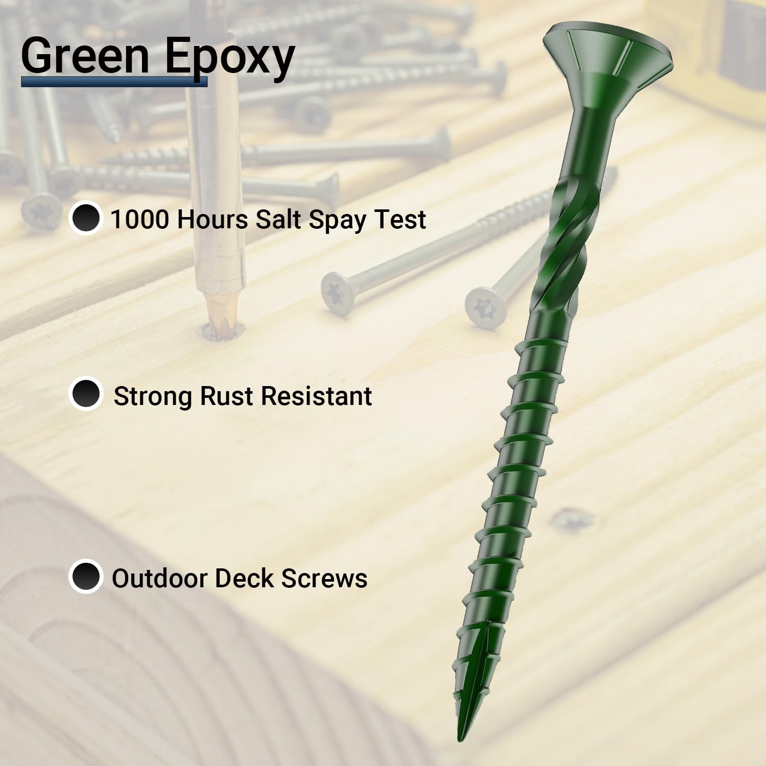 Deck Screws 3 Inch, #10 x 3, 5lb, Rust Resistant, Green Epoxy Coated, Outdoor…