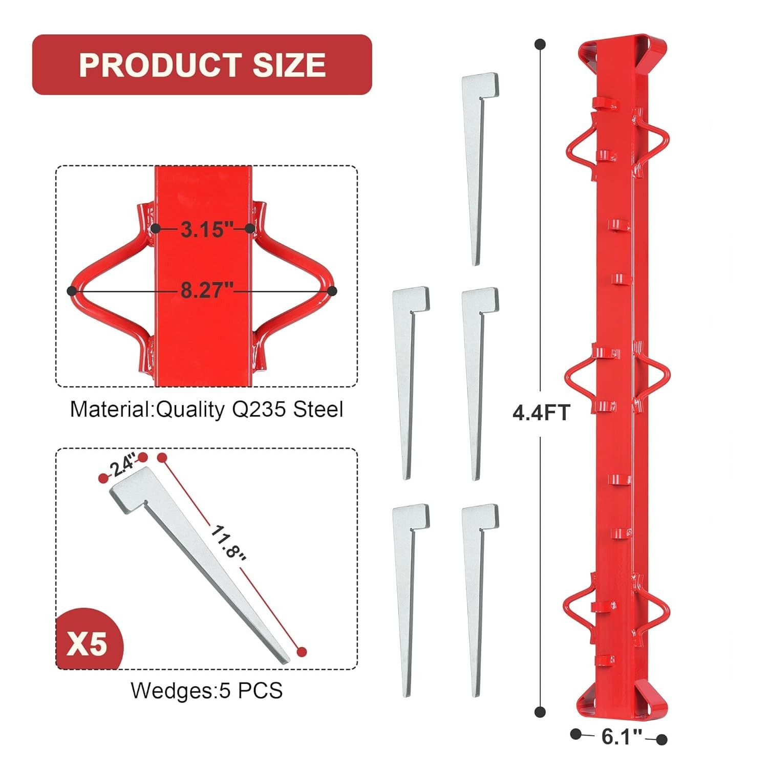 4ft Woven Wire Fence Stretcher Bar with 5 Wedges, Heavy-Duty Carbon Steel Fence