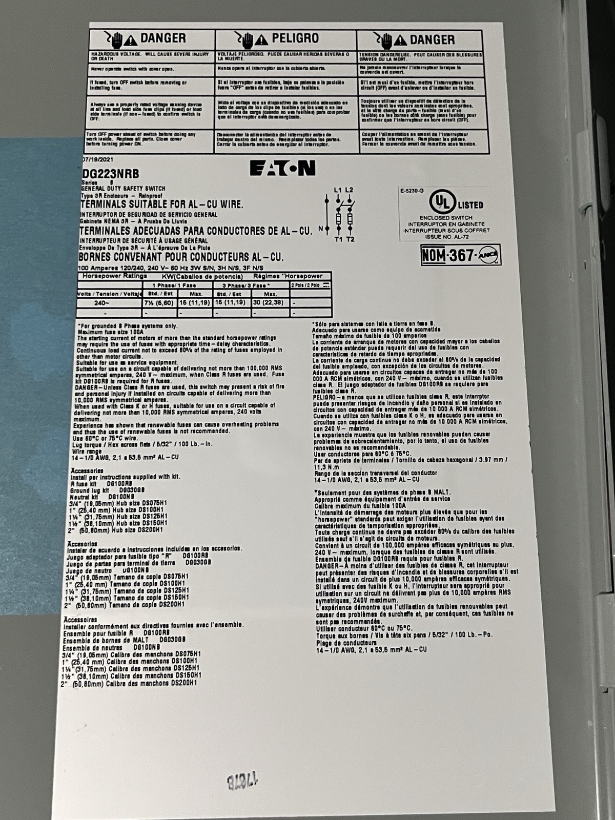 Eaton DG223NRB General Duty Safety Switch New In Old Box