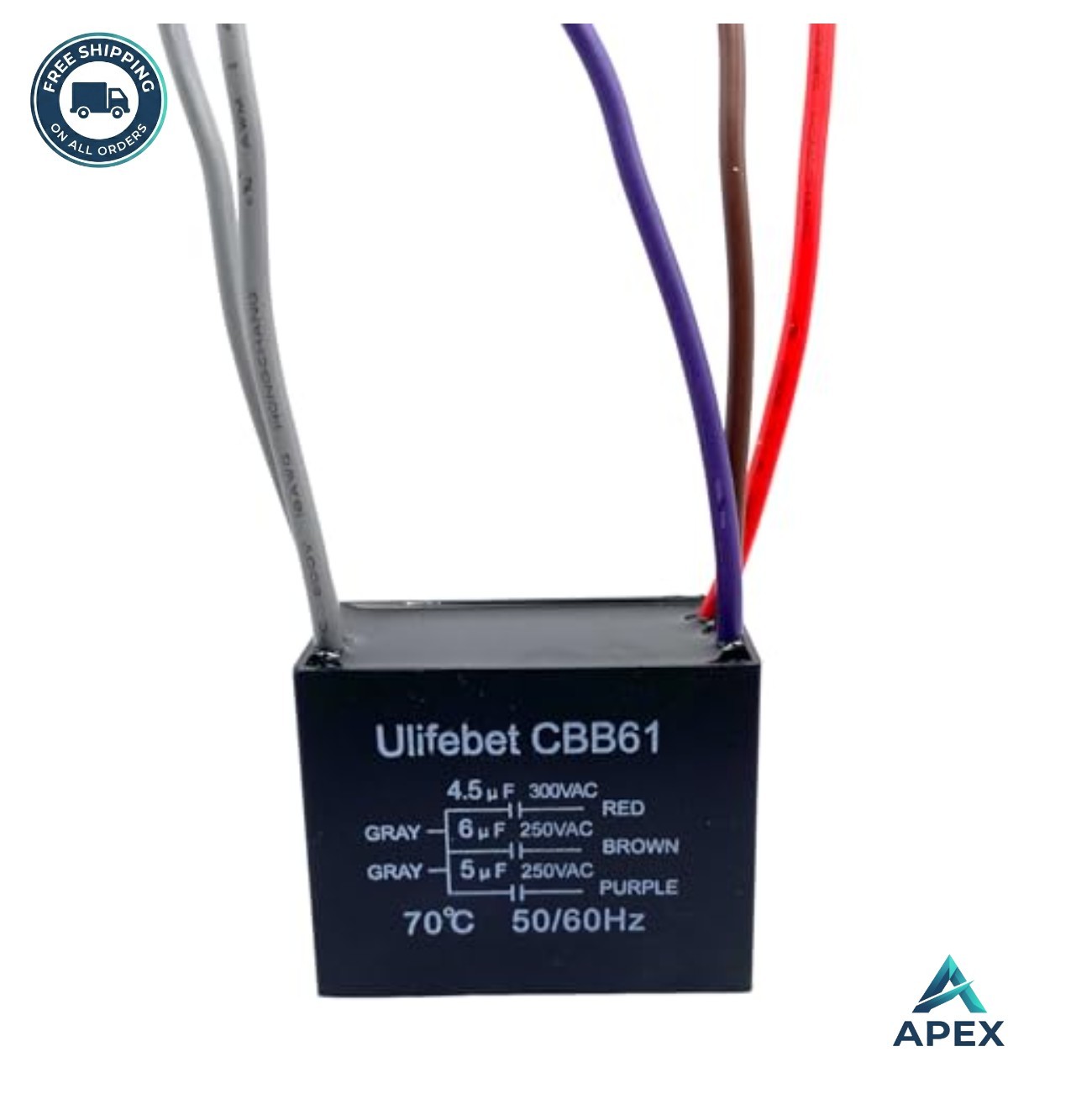 Ceiling Fan Capacitor CBB61 4.5uf 6uf 5uf 5 Wire 250V AC 50/60Hz Rectangular