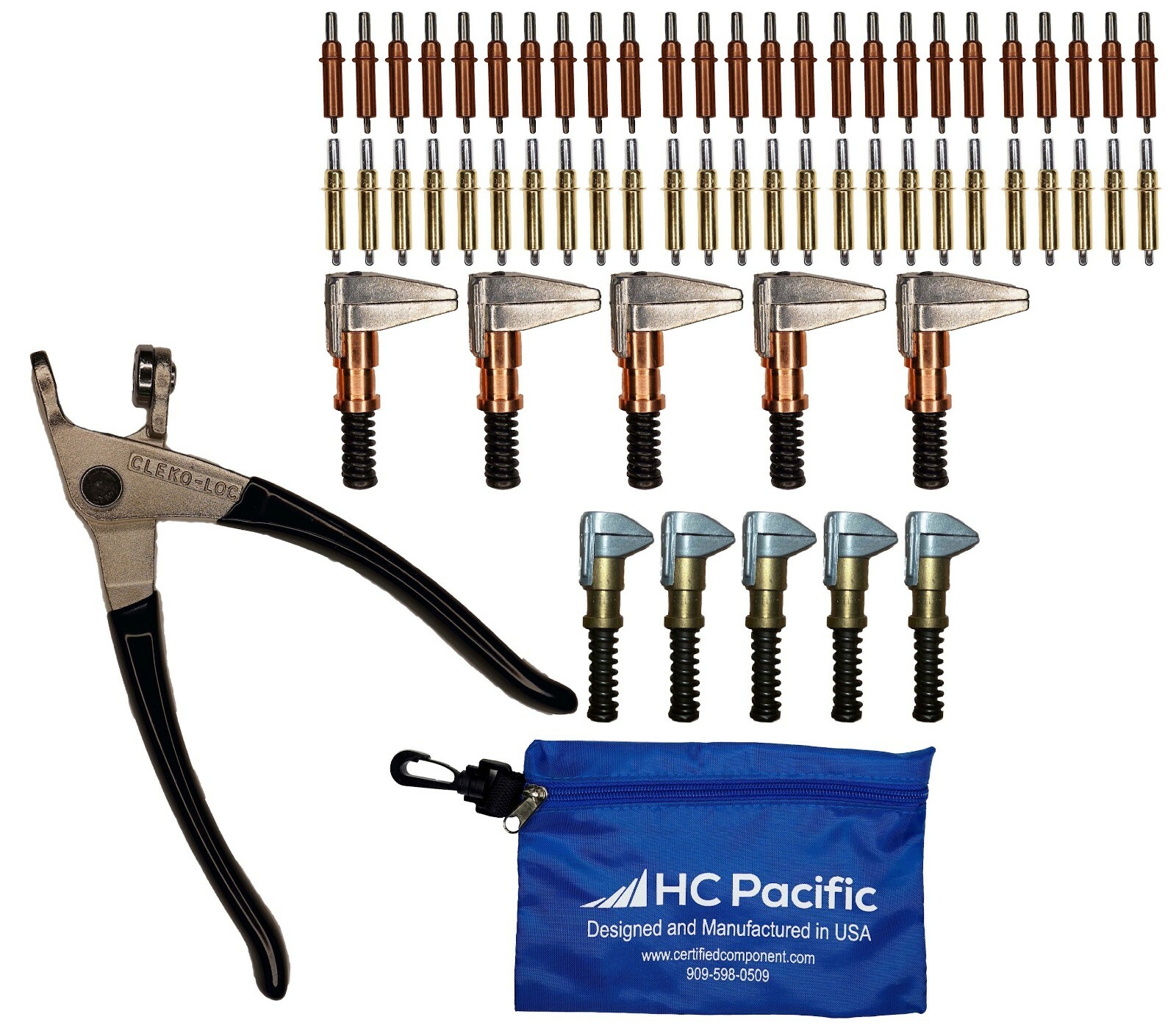 25 each C1/8 & C3/16 Cleco Fasteners (Made in USA) w/ Clamps, Pliers, and Pouch