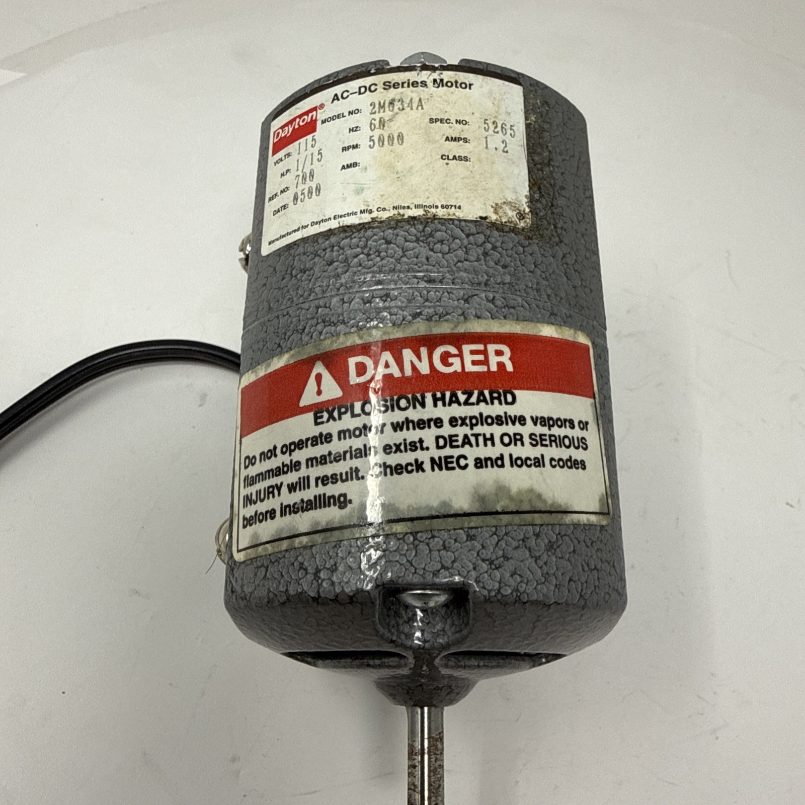 Dayton AC-DC Motor | 1/15 HP | 5000 Rpm | 115V | 60 HZ | Model 2M634A