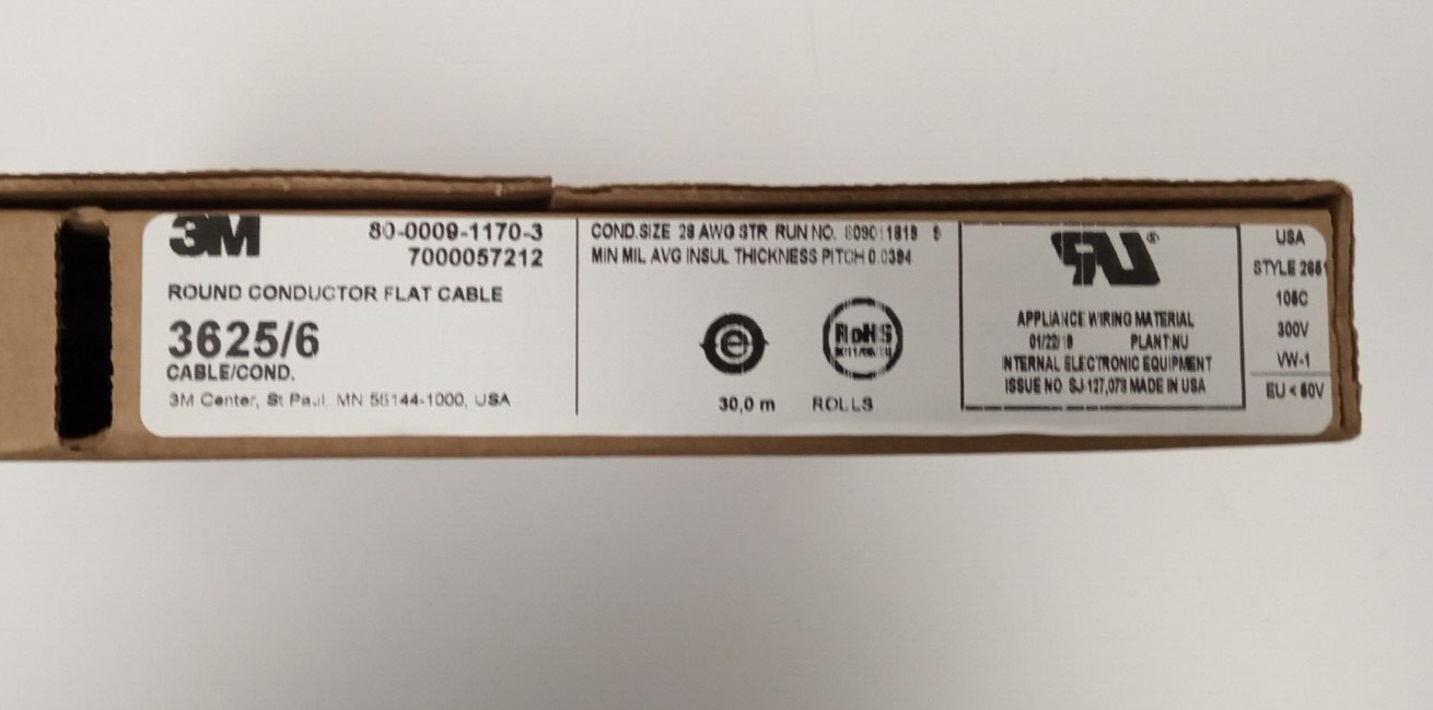 3M 3625/06 Flat Ribbon Wire 6 Conductor 28 AWG Unshielded Gray 300V UL Compliant