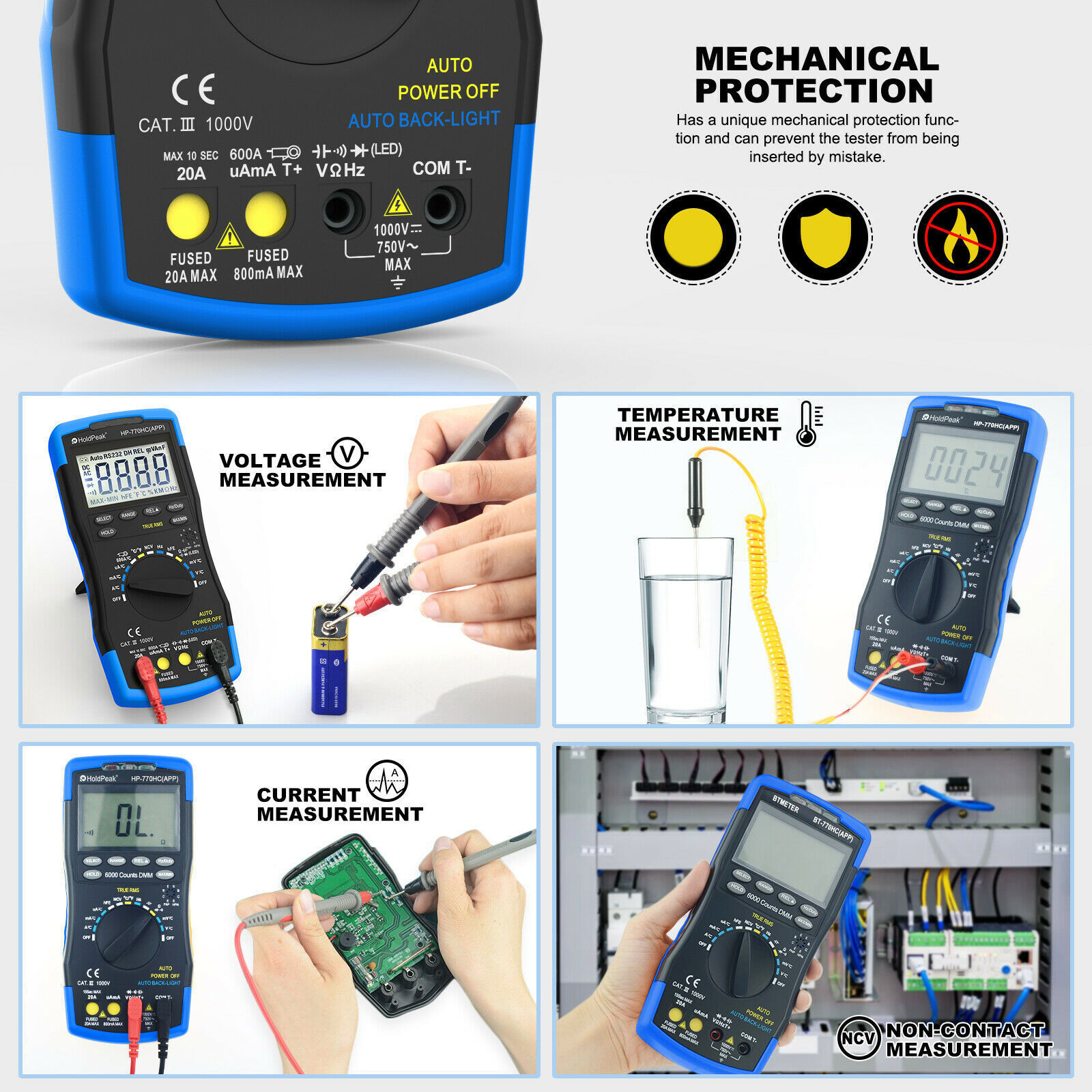 Voltmeter TRMS 6000 Count AC/DC NCV 1000V 20A Bluetooth Test Digital Multimeter