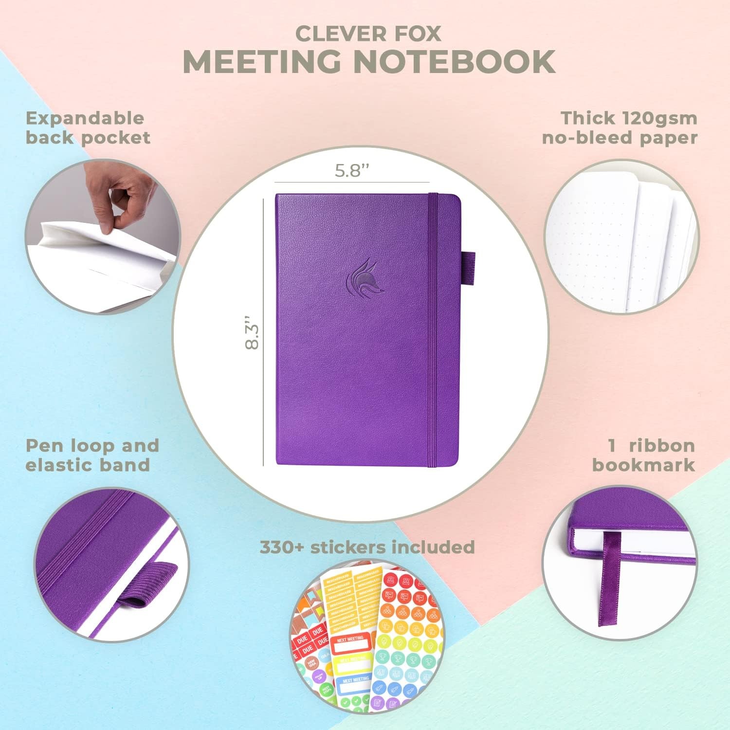 Clever Fox Meeting Notebook – Work & Business A5 (5.8» x 8.3»), Purple