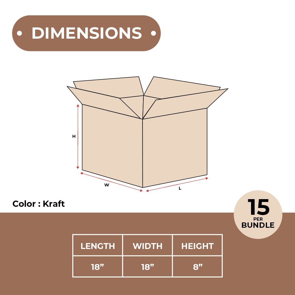 18 x 18 x 8″ Double Wall Boxes Heavy Duty ECT-48 Brown Shipping Boxes 15/Bundle