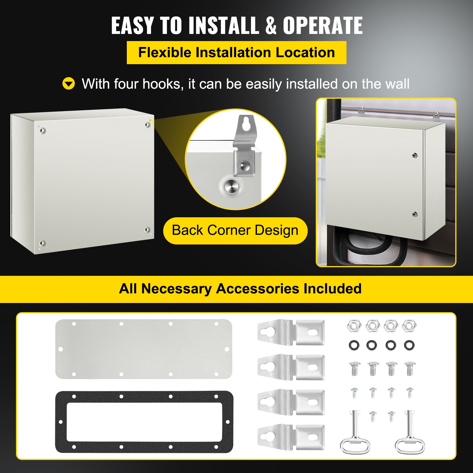 VEVOR Steel Electrical Box Electrical Enclosure Box 24x24x12» Carbon Steel IP65