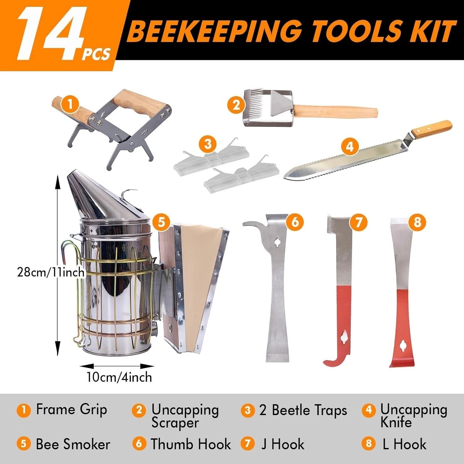 Bee Keeper Essentials: 14-Pc Tool Kit with Protective Gloves for Safe Harvesting