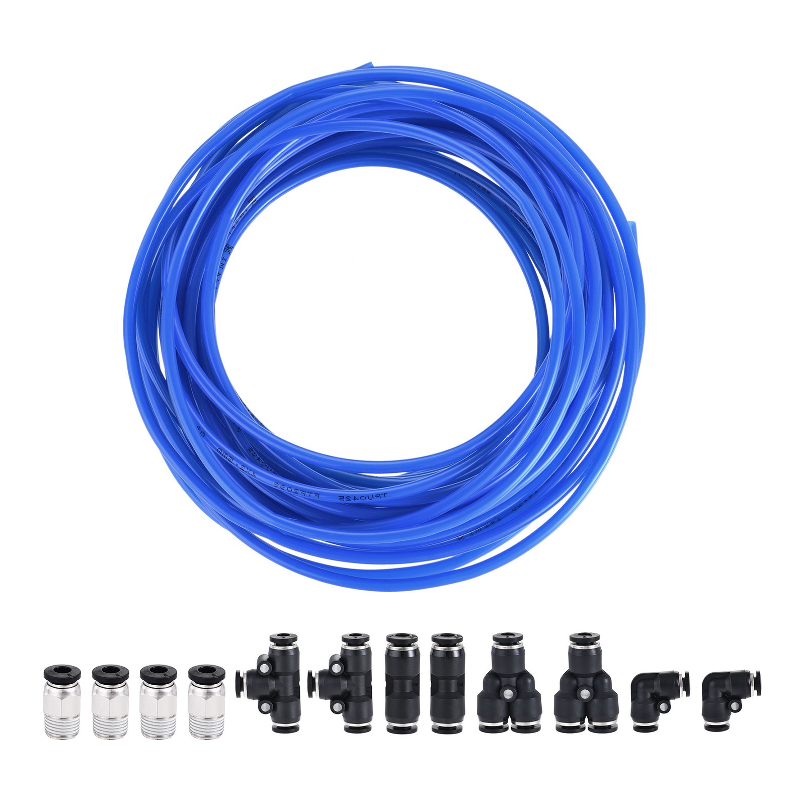 Pneumatic 4mm OD Air Hose Tubing Kit 10M Blue with Push to Connect Fittings