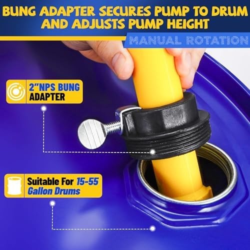 15-55 Gallon Drum Pump, 10 GPM Flow, Corrosion-Resistant Chemical Liquid Pump, H
