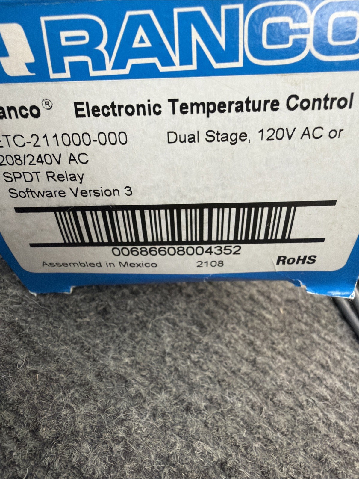 Ranco Etc-211000-000 Electronic Temperature Control Open/Close On Rise 120v