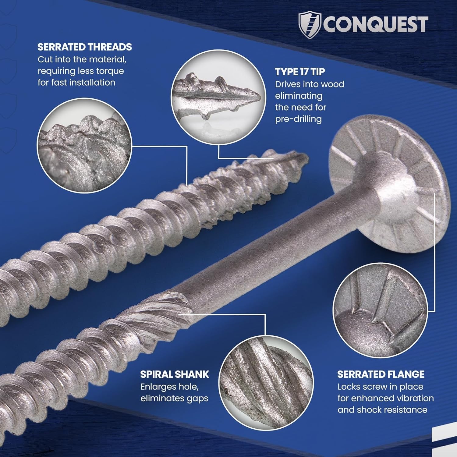 Conquest Structural Wood Screws – 50 Pack, 0.275″ x 10″ & Corrosion Resistant