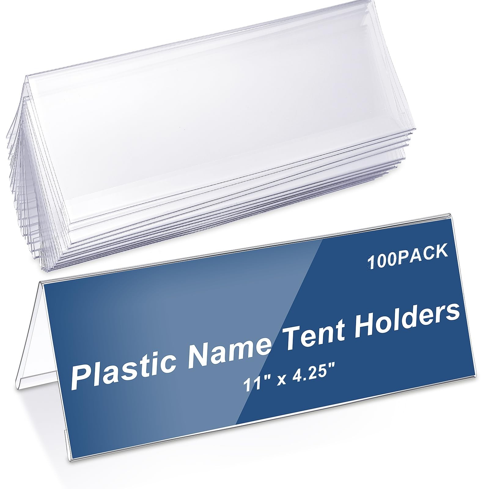 Vicenpal 100 Pieces Clear Plastic Name Tent Holders 11 X 4.25 Acrylic Name