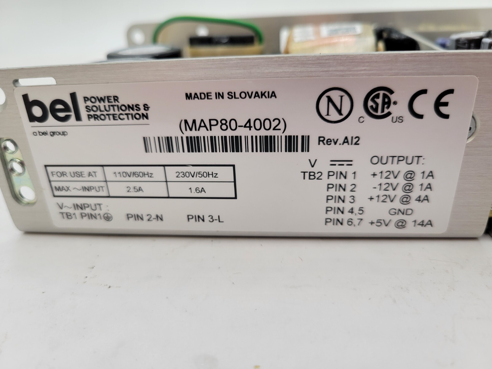 BEL MAP80-4002 Switching Power Supply In: 110/230V Out: 5/12V 80W Quad Output