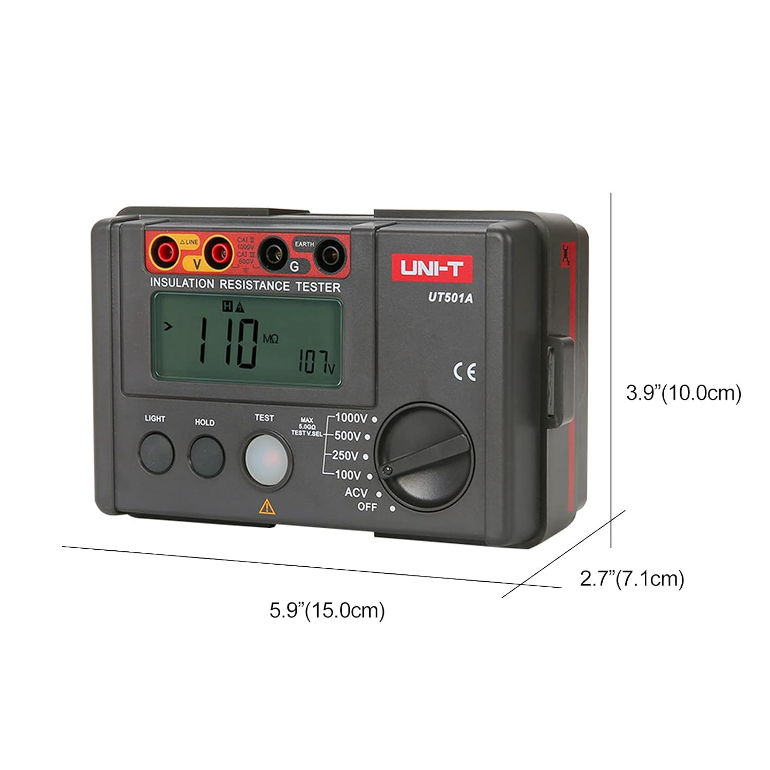 UT501A Digital Megohmmeter 125V-1000V Insulation Tester, 2000 Counts Auto Rangin