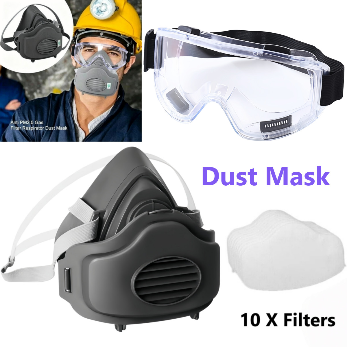 Premium Dust Respirator Mask with 10 Replaceable Filters for Industrial Protect